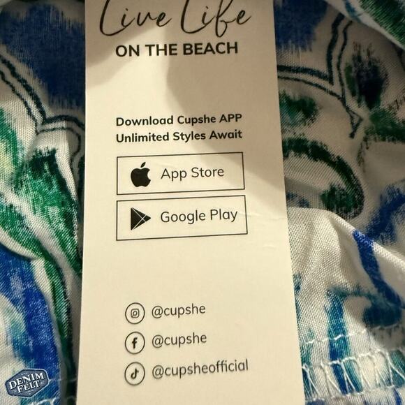 Cupshe Blue Boho Paisley V-Neck Puff Sleeve Mini Dress/Swimsuit Cover Up ~ NEW - Picture 8 of 11